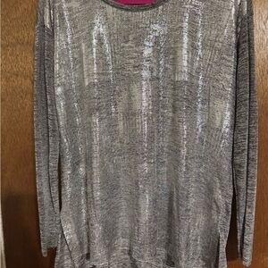 Chelsea & Theodore Shimmering Silver Long Sleeve Top